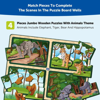 Four 4 Piece Animals Jumbo Wooden Matching Puzzle 2+ Years - Mini Leaves