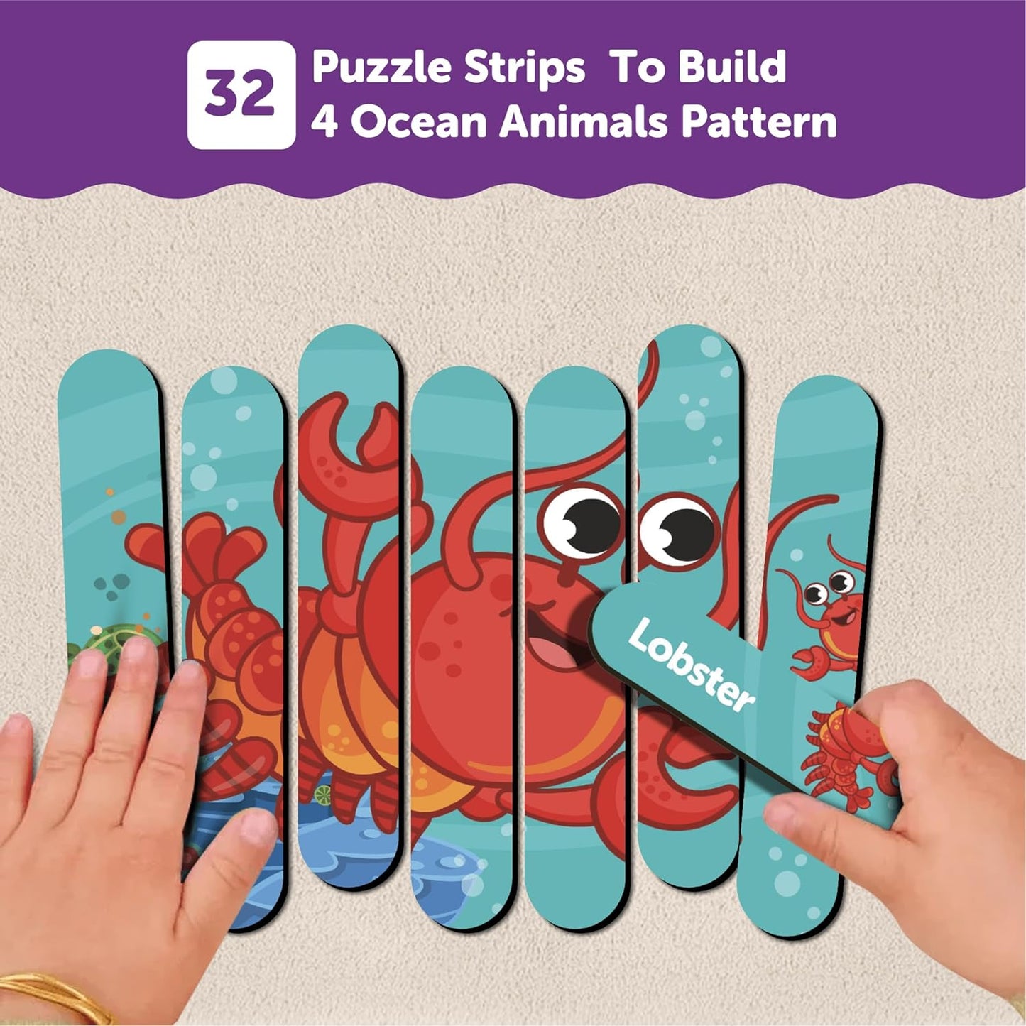 Ocean Animal Strip Wooden Puzzles 3+ Years