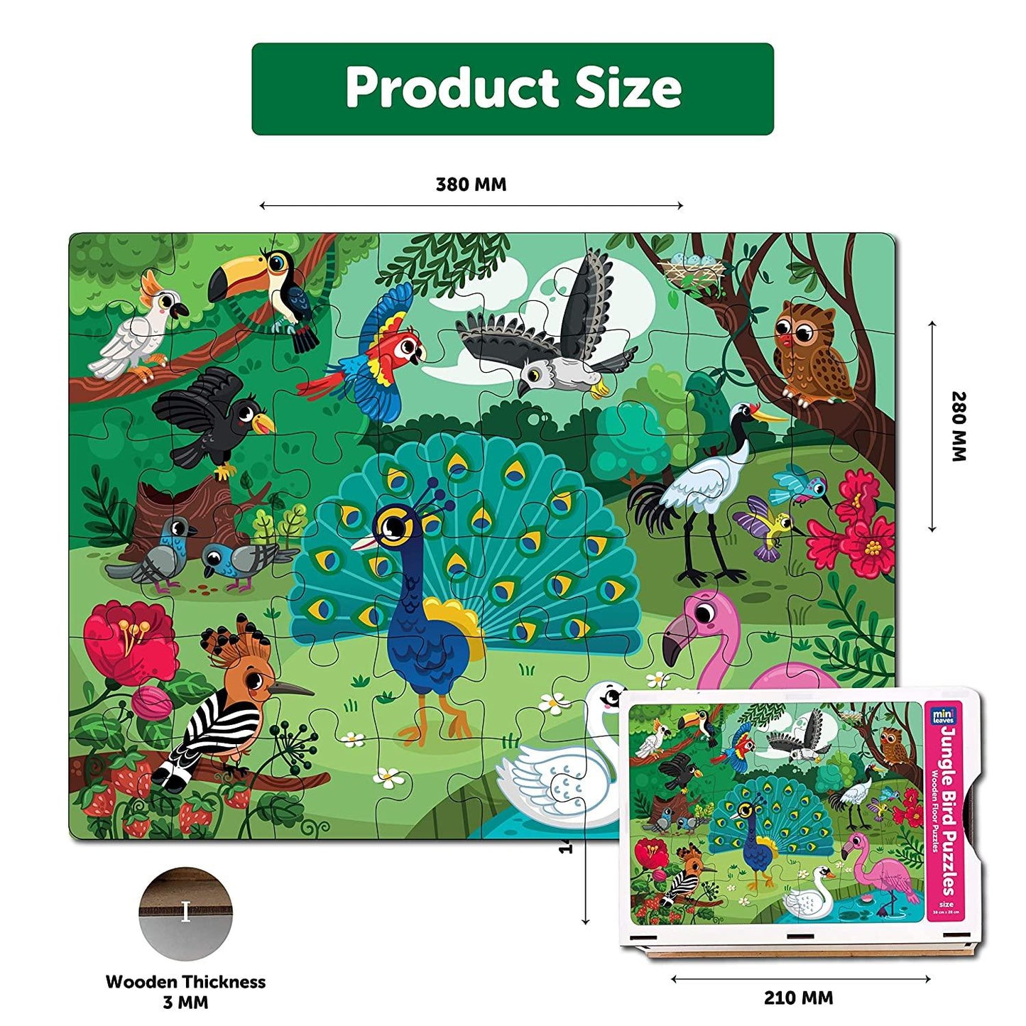 Jungle Bird 48 Pieces Floor Puzzle 4+ Years - Mini Leaves