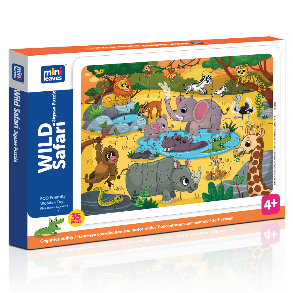 Wild Safari Animal 35 Pieces Puzzle 3+Years - Mini Leaves