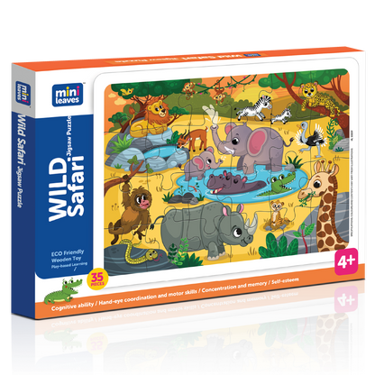 Wild Safari Animal 35 Pieces Puzzle 3+Years - Mini Leaves