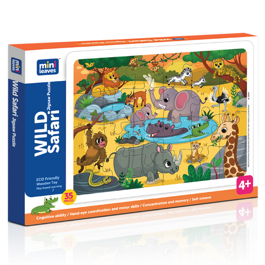 Wild Safari Animal 35 Pieces Puzzle 3+Years - Mini Leaves