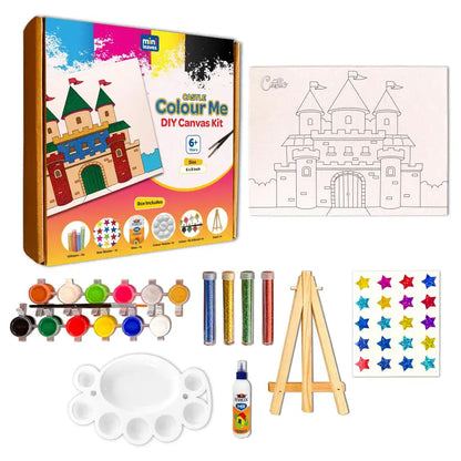 Colour Me Castle DIY Canvas Art Kit 8 x 6 Inch with Wooden Easel for 6+ Kids