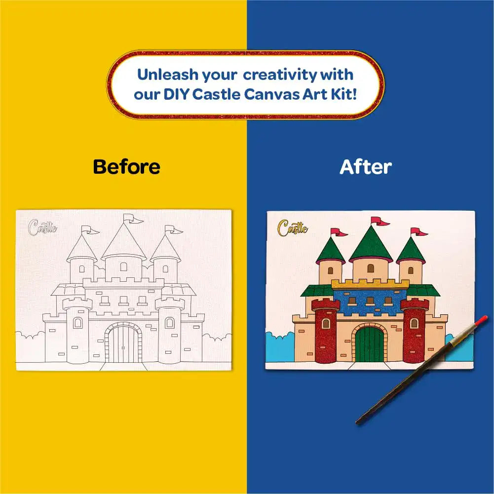 Colour Me Castle DIY Canvas Art Kit 8 x 6 Inch with Wooden Easel for 6+ Kids