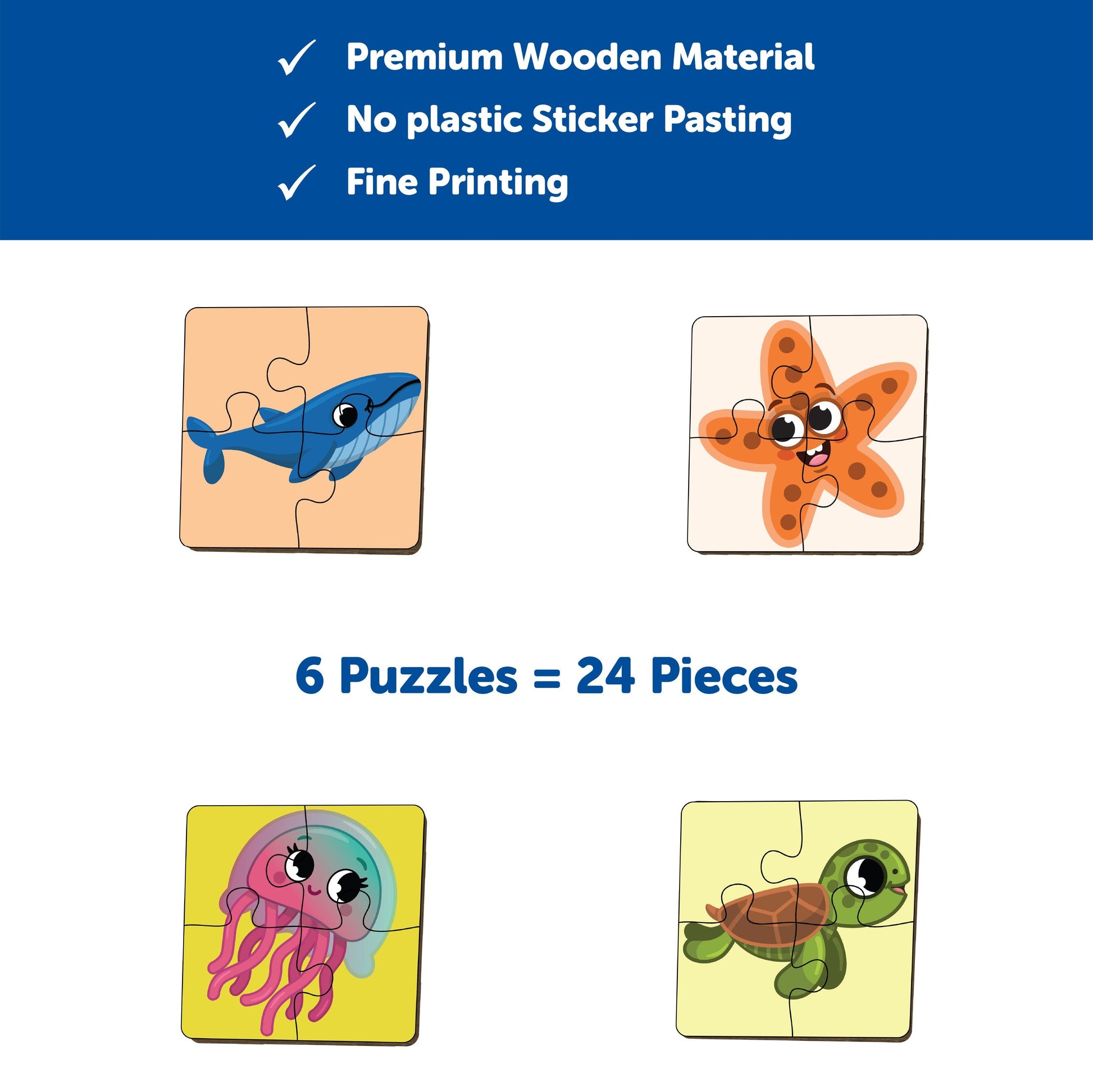 Ocean Animals 4 Piece Wooden Puzzles 2+ Years - Mini Leaves