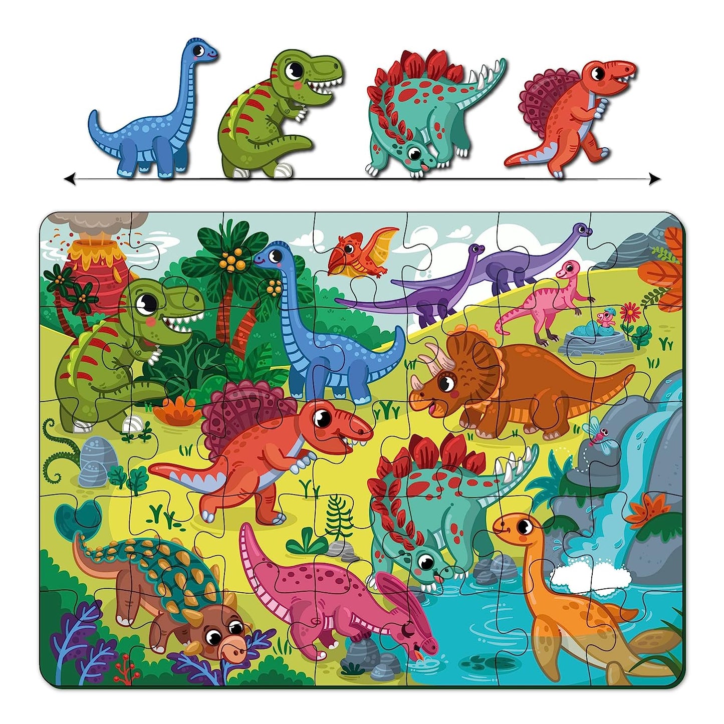 Mini Leaves 48 Piece Wooden Puzzle for Kids & Adults - Dinosaurs Jigsaw Puzzle - Mini Leaves