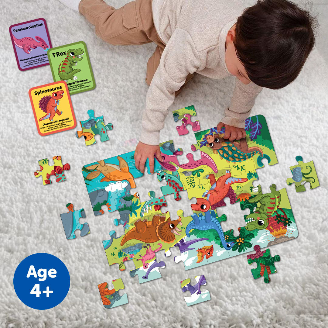 Dino World 35 Pieces Floor Puzzle with Knowledge Cards 3+ Years - Mini Leaves