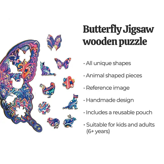 Butterfly Unique Shape Wooden Puzzles 74 Pieces 6+ Age