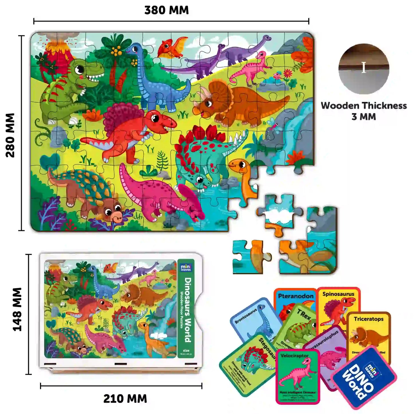 Dinosaurs World Floor Puzzle 60 Pieces 4+ Years - Mini Leaves