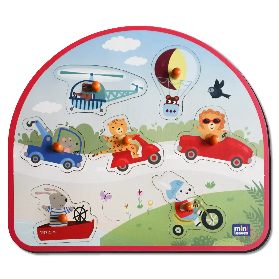 Vehicles On the Go Wooden Pegged Puzzle - Mini Leaves