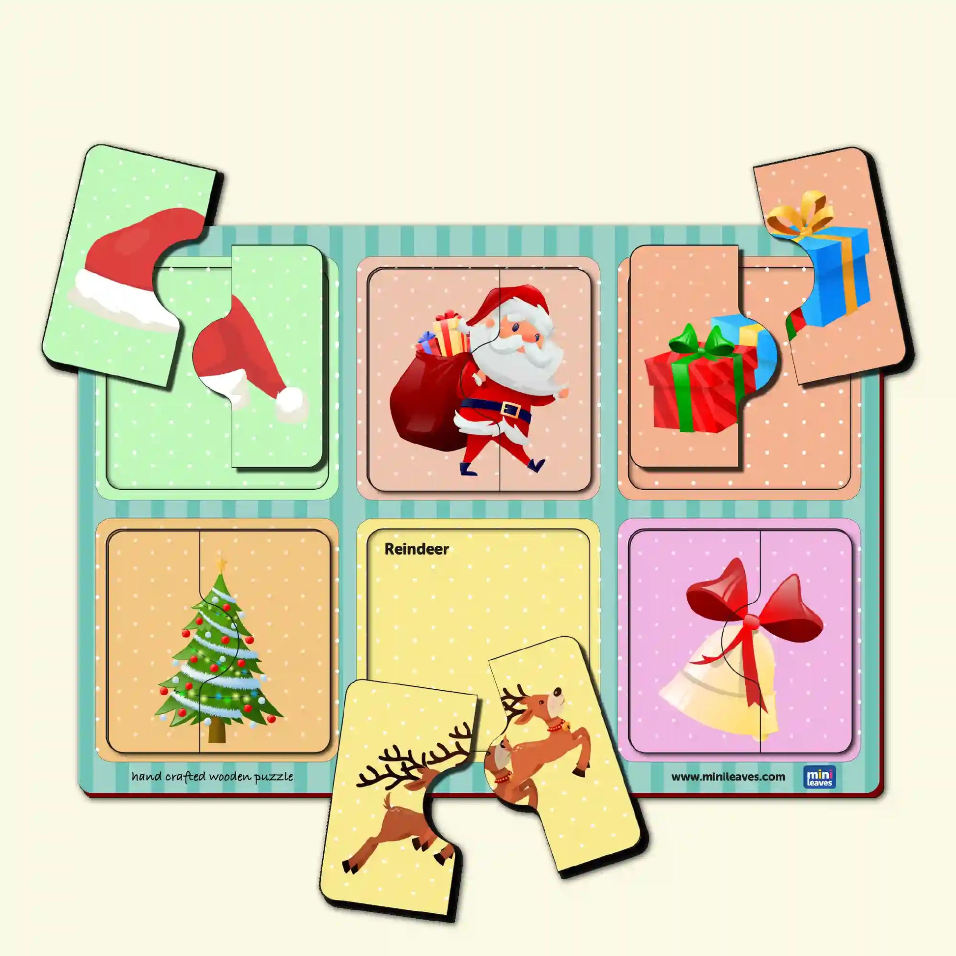 Christmas Joy 2 Pieces Wooden Puzzle 2+ Years - Mini Leaves