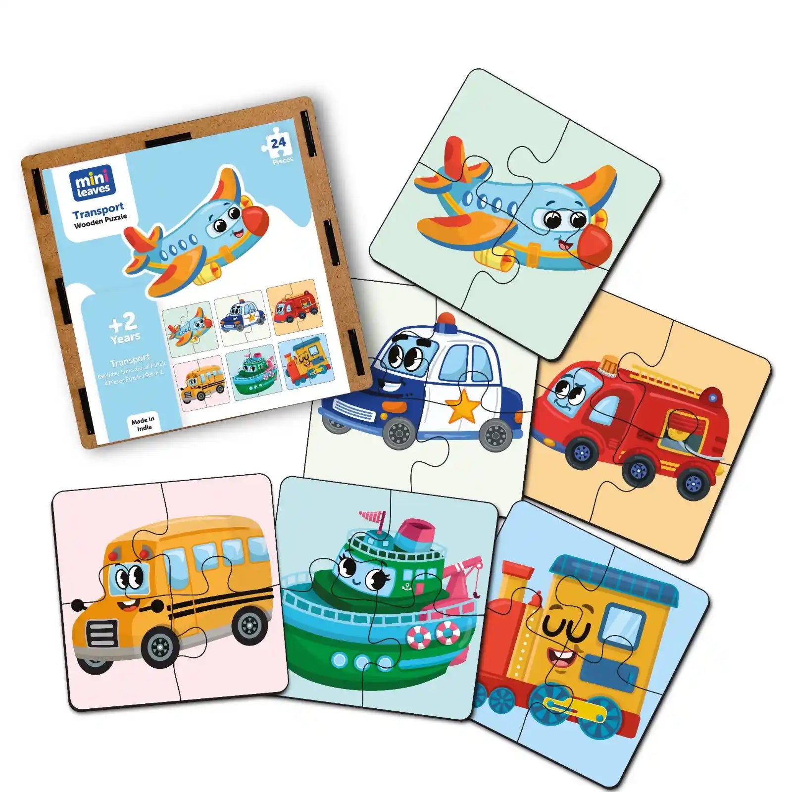 Transport 4 Pieces Wooden Puzzle 2+ Years - Mini Leaves