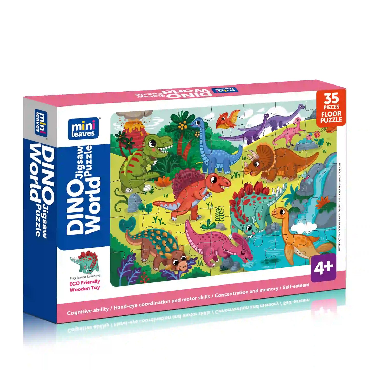 Dino World 35 Pieces Floor Puzzle with Knowledge Cards 3+ Years - Mini Leaves