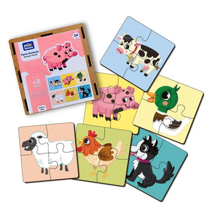 Farm Animals 4 Piece Wooden Puzzle 2+ Years - Mini Leaves