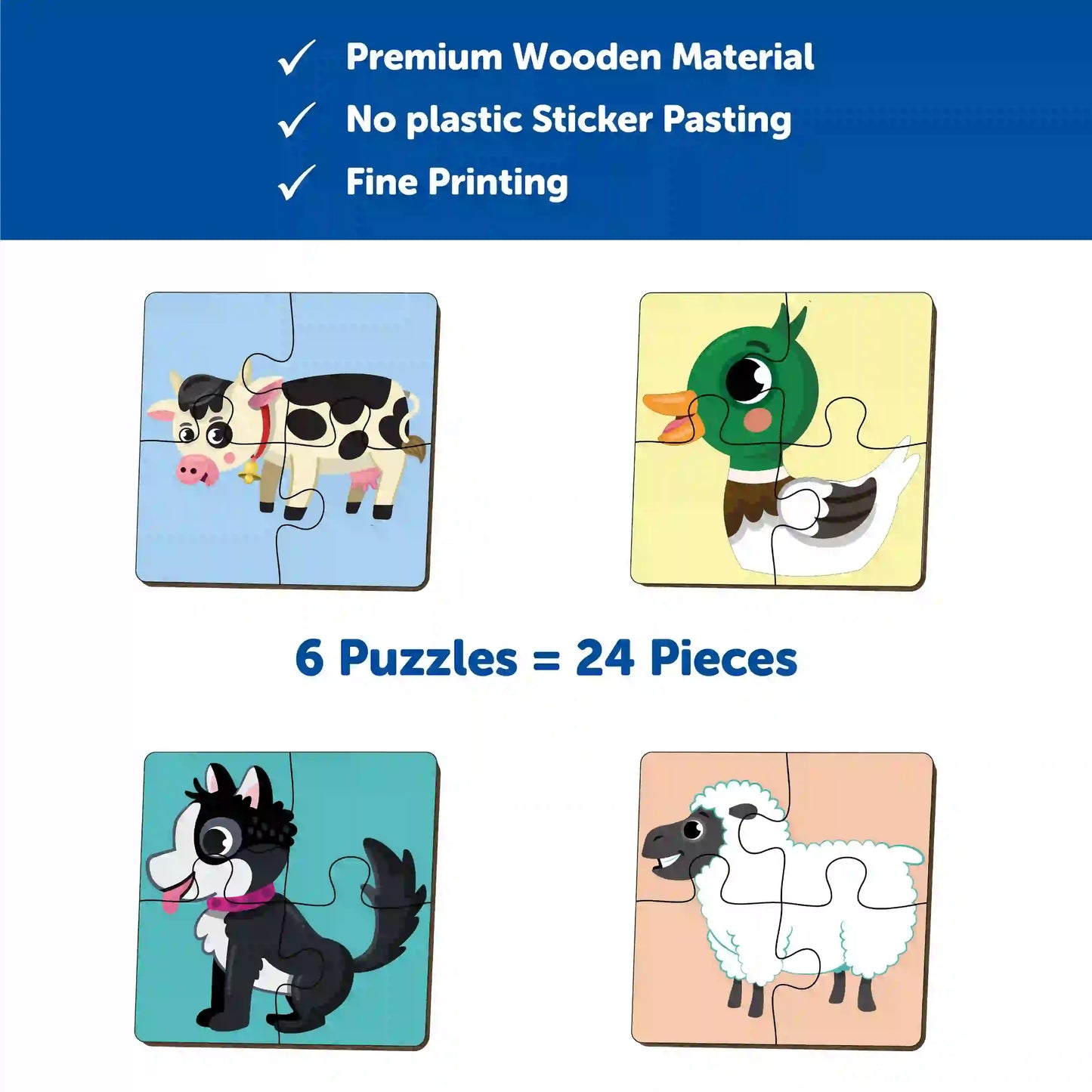 Farm Animals 4 Piece Wooden Puzzle 2+ Years - Mini Leaves