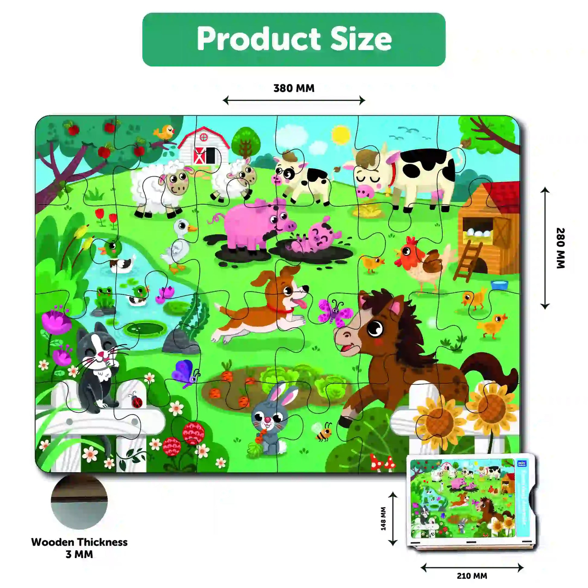 Farm Animal Chunky Floor 24 Pieces Puzzle 2+ Years - Mini Leaves