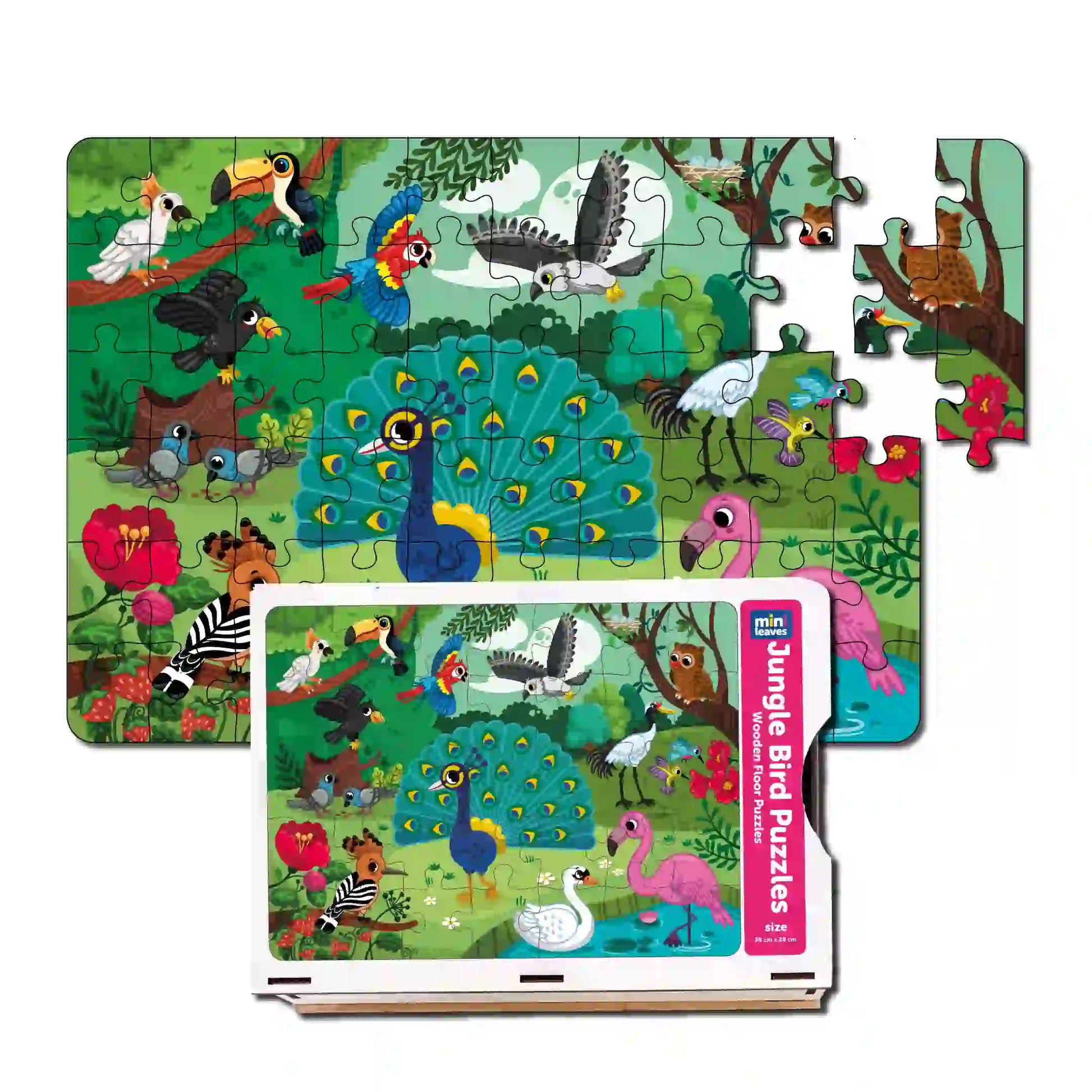 Jungle Bird 60 Pieces Floor Puzzle 4+ Years - Mini Leaves