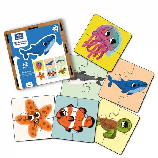 Ocean Animals 4 Piece Wooden Puzzles 2+ Years - Mini Leaves