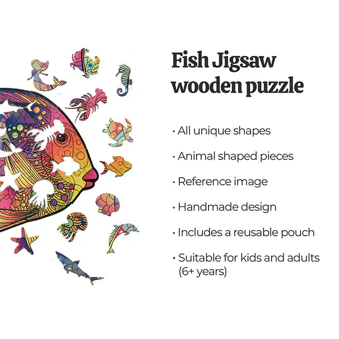 Fish Unique Shapes Wooden Puzzles 84 Pieces 6+ Age