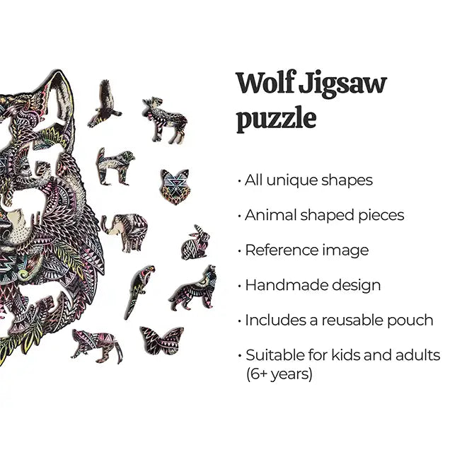 Wolf Unique Shape Wooden Puzzles 65 Pieces 6+ Age