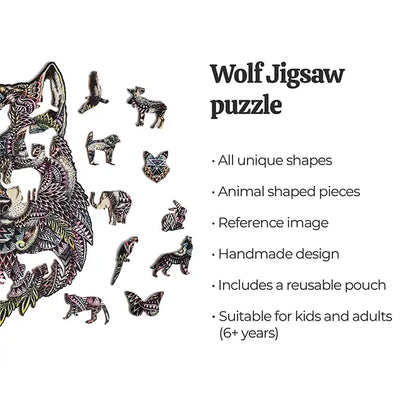 Wolf Unique Shape Wooden Puzzles 65 Pieces 6+ Age